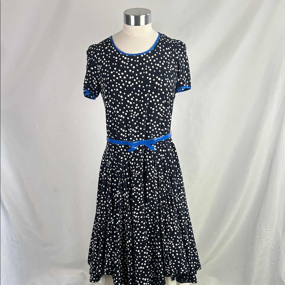 Teri Jon Blk w Dots Blue Trim/ Belt Dress